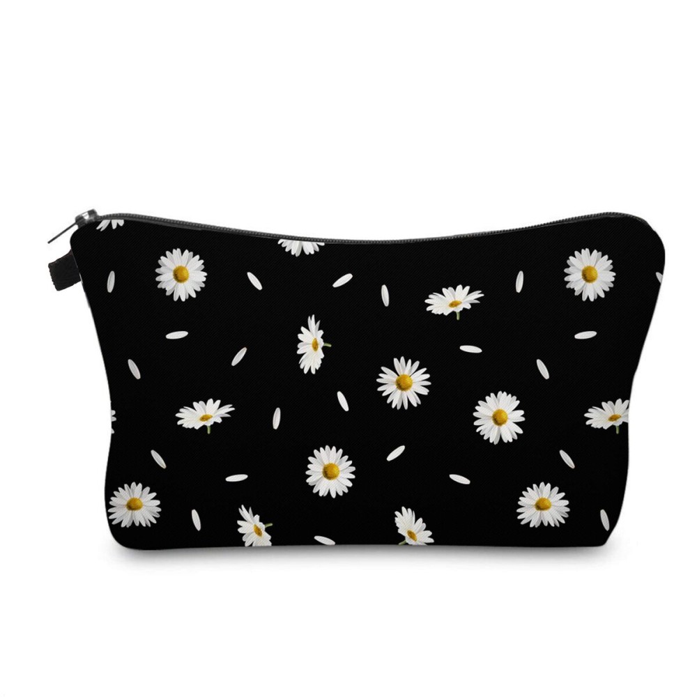 Cute Travel Makeup Bag Cosmetic Bag Small Pouch Gift for Women (Daisy Black)