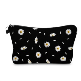 Cute Travel Makeup Bag Cosmetic Bag Small Pouch Gift for Women (Daisy Black)