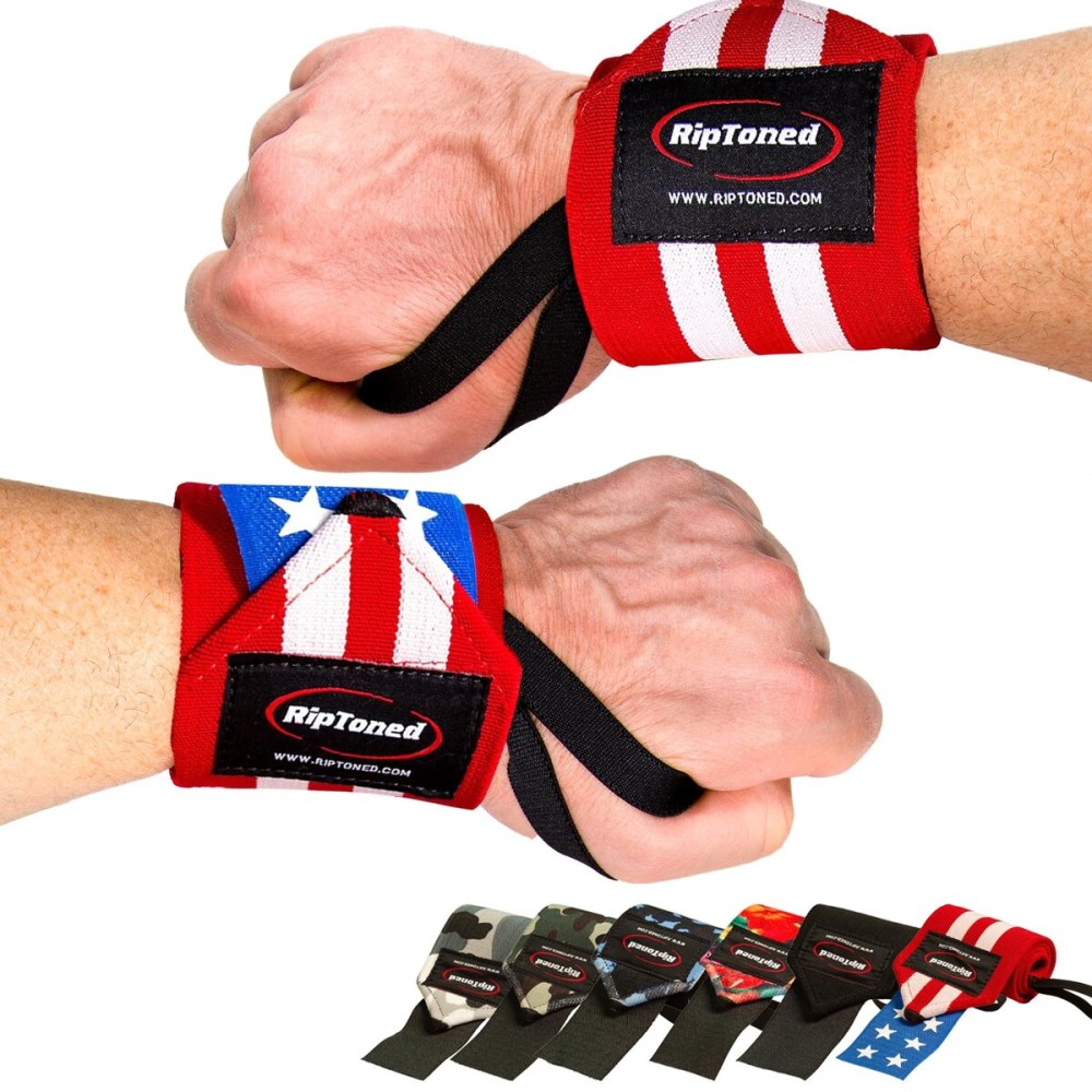 Rip Toned Wrist Wraps for Weightlifting - USPA & USAPL Approved 18 Wrist Straps for Powerlifting - Adjustable, Durable Gym Wraps with Thumb Loop - Maximum Support for Men & Women - USA Flag Stiff