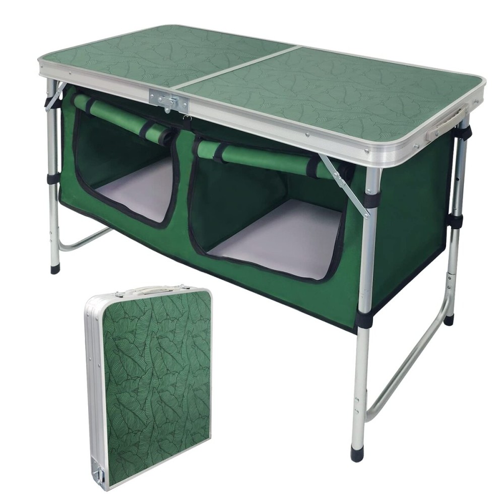 CampLand Outdoor Folding CampingTable with Aluminum Lightweight Height Adjustable with Storage Organizer Picnic Table for BBQ, Party, Camping (Green)