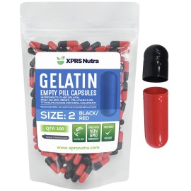 XPRS Nutra Size 2 Empty Capsules - 100 Count Empty Gelatin Capsules - Pills DIY Capsule Filling - Pure Bovine Pill Gel Caps for Do-It-Yourself Supplements (Black/Red)