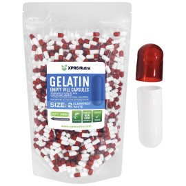XPRS Nutra Size 2 Empty Capsules - 1000 Count Empty Gelatin Capsules - Pills DIY Capsule Filling - Pure Bovine Pill Gel Caps for Do-It-Yourself Supplements (Clear Red/White)