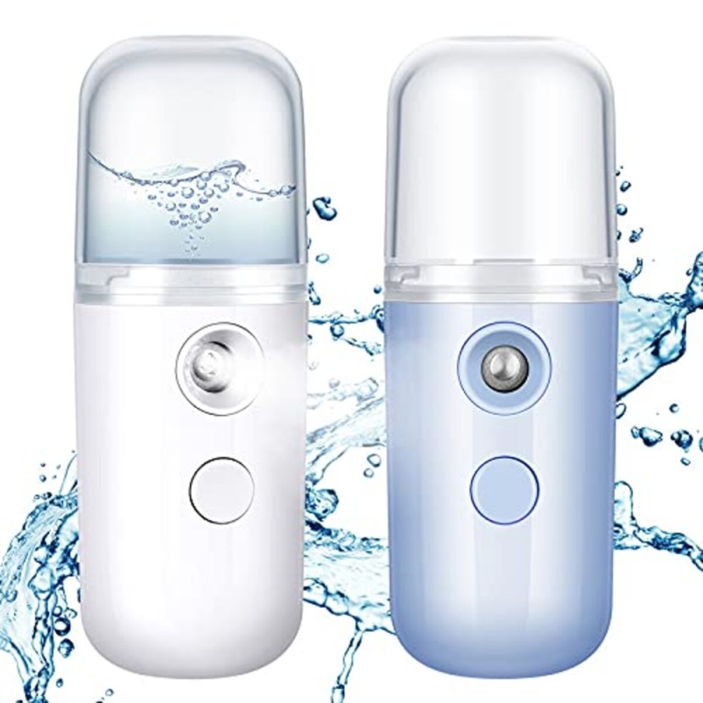 Honoson 2 Nano Facial Mister Sprayer Portable Face Nano Mister for Eyelash Extensions USB Rechargeable 1 oz Handy Skin Care Machine for Face Hydrating, Daily Makeup(White and Blue)