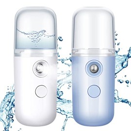 Honoson 2 Nano Facial Mister Sprayer Portable Face Nano Mister for Eyelash Extensions USB Rechargeable 1 oz Handy Skin Care Machine for Face Hydrating, Daily Makeup(White and Blue)