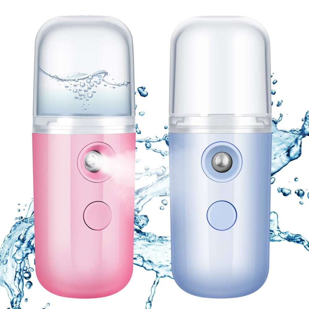 Honoson 2 Nano Facial Mister Sprayer Portable Face Nano Mister for Eyelash Extensions USB Rechargeable 1 oz Handy Skin Care Machine for Face Hydrating, Daily Makeup(Blue and Dark Pink)