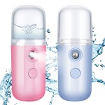 Honoson 2 Nano Facial Mister Sprayer Portable Face Nano Mister for Eyelash Extensions USB Rechargeable 1 oz Handy Skin Care Machine for Face Hydrating, Daily Makeup(Blue and Dark Pink)