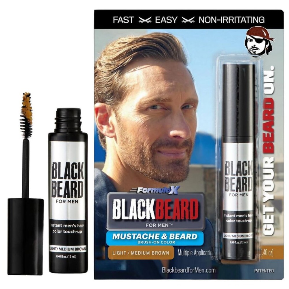 Blackbeard for Men Instant Beard Color - All Day Beard, Mustache, Eyebrow, and Sideburns Color - Temporary, Hypoallergenic Beard Dye Alternative - Up to 45 applications - Light Medium Brown, 1 Pack