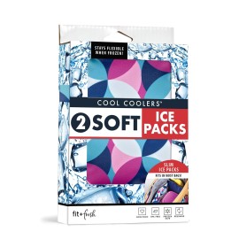 Cool Coolers by Fit & Fresh 2 Pack Soft Ice, Flexible Stretch Nylon Reusable Ice Packs for Lunch Boxes & Coolers, Geo & Navy