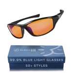 Sleep ZM Blue Light Blocking Glasses for Women + Men - Better Sleep + Anti Eye Strain Protection - Computer Screens & Gaming - Black Max Protect - 99% Night-time Amber Lens