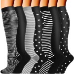 Double Couple 7 Pairs Copper Compression Socks for Men Women 20-30 mmHg Knee High Stockings