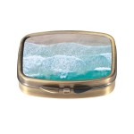 Dynippy Pill Case Pill Box with Mirror Retro Pocket 2 Compartment Medicine Case Vitamin Pill Organizer for Pocket Purse and Travel (A-Sandy Beach)