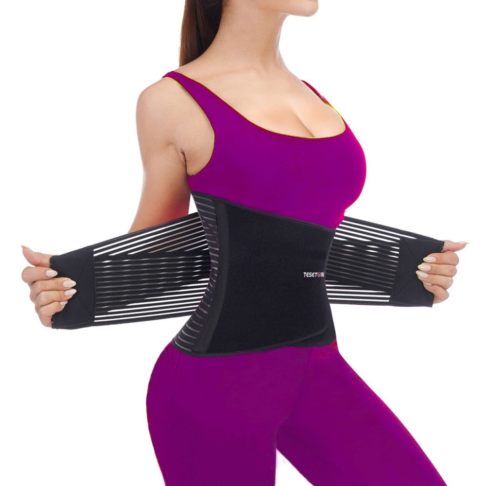 TESETON Back Brace for Men and Women, Back Support Belt Relief Lower Back Pain Herniated Disc, Sciatica, Scoliosis, Breathable Mesh, Lumbar Support Belt with 8 reinforced Bones 02 Black-M