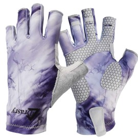 Drasry UV Protection Fishing Fingerless Gloves Men Women UPF 50+ SPF for Fishing Kayak Paddling Hiking Sailing Rowing Sun Gloves Purple