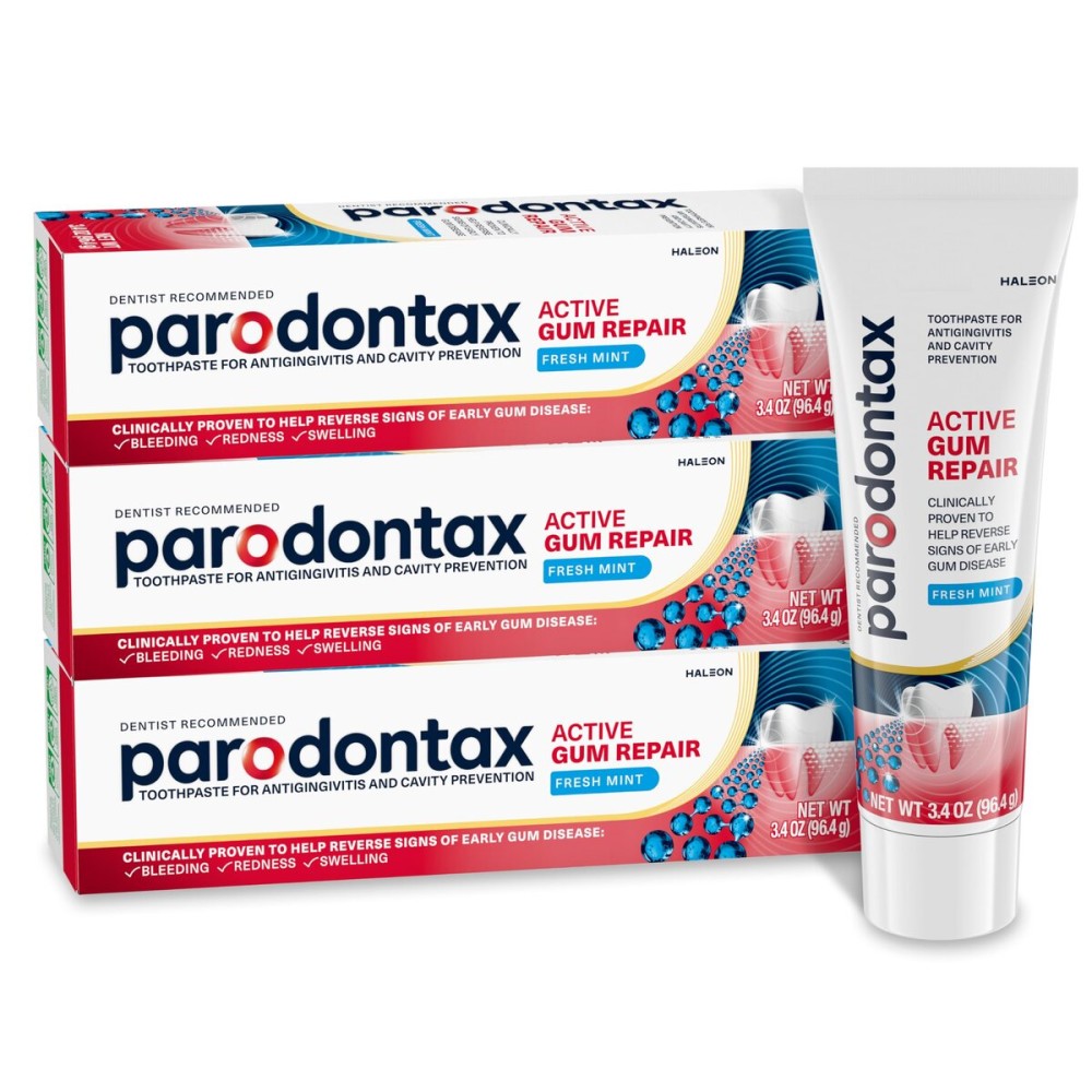 Parodontax Active Gum Repair Toothpaste, Toothpaste To Help Reverse Signs Of Early Disease For Health, Fresh Mint Flavored - 3.4 Oz x 3