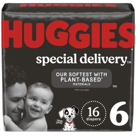 Huggies Special Delivery Hypoallergenic Baby Diapers Size 6 (35+ lbs), 16 Ct, Fragrance Free, Safe for Sensitive Skin