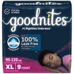Goodnites Girls\' Nighttime Bedwetting Underwear, Size Extra Large (95-120 lbs), 9 Ct, Packaging May Vary