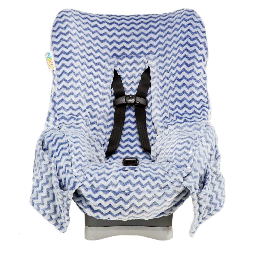 Niko Easy Wash Children\'s Car Seat Cover & Liner - Blue Chevron Minky - Great for Winter Weather - Universal FIT - Crash Tested - Waterproof SEAT Bottom - Mess Protection - Machine Washable