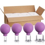 BBTO 4 Pieces Glass Cupping Set Glass Silicone Cupping Cups Massage Vacuum Suction Cupping Cups for Body Face Leg Arm Back Shoulder Muscle and Joint Pain (Purple)