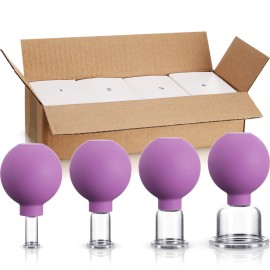 BBTO 4 Pieces Glass Cupping Set Glass Silicone Cupping Cups Massage Vacuum Suction Cupping Cups for Body Face Leg Arm Back Shoulder Muscle and Joint Pain (Purple)