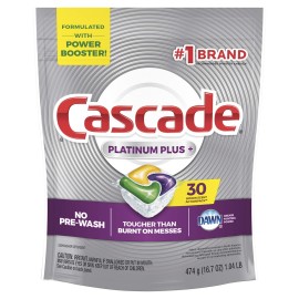 Cascade Platinum Dishwasher Pods, Actionpacs Dishwasher Detergent with Dishwasher Cleaner Action, Lemon Platinum Plus, 30 Count
