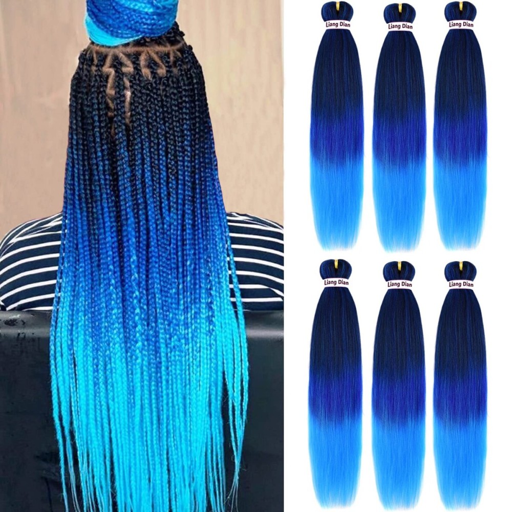 Liang Dian Pre-Stretched Braiding Hair 22 inch 6 packs Hot Water Setting Synthetic Hair Crochet Braiding Hair Extension(mixed black/dark blue/light blue)