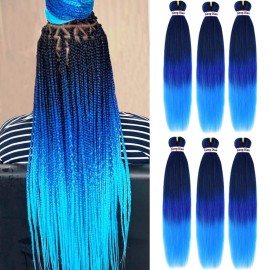 Liang Dian Pre-Stretched Braiding Hair 22 inch 6 packs Hot Water Setting Synthetic Hair Crochet Braiding Hair Extension(mixed black/dark blue/light blue)