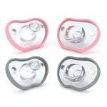 Nanobebe Baby Pacifiers 0-3 Month - Orthodontic, Curves Comfortably with Face Contour, Award Winning for Breastfeeding Babies, 100% Silicone, Baby Registry Gift 4pk,Pink/Grey