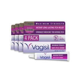 Vagisil Maximum Strength Feminine Anti-Itch Cream with Benzocaine for Women, Helps Relieve Yeast Infection Irritation, Gynecologist Tested, Fast-acting, Soothes and Cools Skin, 1 oz (Pack of 4)