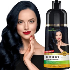 Herbishh Hair Color Shampoo - Magic Long-Lasting Hair Dye for Gray Hair Coloring in Minutes - 500 Ml - 3-In-1 Ammonia-Free Formula (Blue Black)