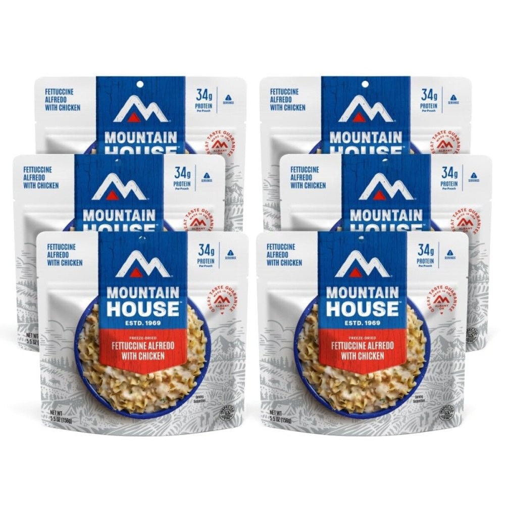 Mountain House Fettuccine Alfredo with Chicken | Freeze Dried Backpacking & Camping Food | 6-Pack