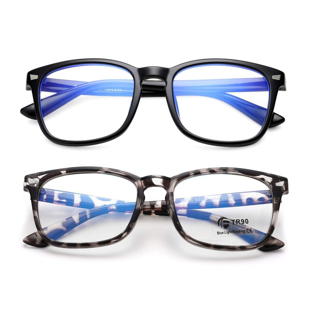 AZorb 2Pack Blue Light Blocking Glasses for Kids TR90 Unbreakable Computer Screen Glasses for Boys & Girls-2 Pack(Black+Leopard)