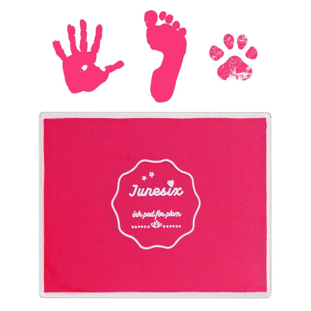 Ink Pad, 5x4\'\' Washable Non-Toxic Ink Stamp Pad for Baby Footprint Handprint, Pink