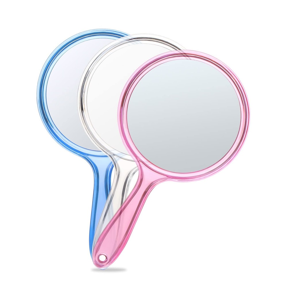 OMIRO Hand Mirror, Double-Sided Handheld Mirror 1X/3X Magnifying Mirror with Handle, Set of 3 (Mix Colors)