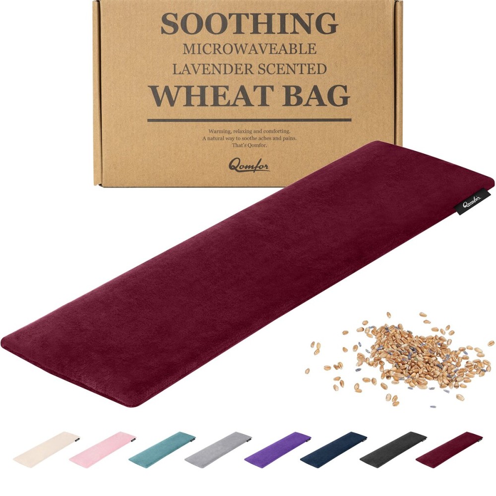 Qomfor Microwave Heating Pad - Large Microwavable Wheat Bag Heat Pack for Neck and Shoulders, Pain Relief, Back Pain, Arthritis, Period Cramps - Reusable Lavender Heating Pad (Bordeaux)