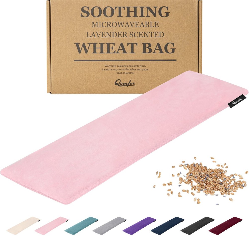 Qomfor Microwave Heating Pad - Large Microwavable Wheat Bag Heat Pack for Neck and Shoulders, Pain Relief, Back Pain, Arthritis, Period Cramps - Reusable Lavender Heating Pad (Pink)