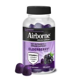 Airborne Elderberry + Zinc & Vitamin C Gummies for Adults, Immune Support with Antioxidants Vitamins C, D & E, 130 Count, Elderberry Flavor