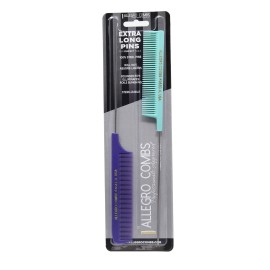 Allegro XL Pintail Rat Tail & Parting Combs - Metal Tail Foiling & Pin Combs (2 Pc., Purple & Mint)