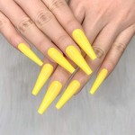 Artquee 24pcs Yellow Pure Color Ballerina Long Coffin Glossy Fake Nails Press on Nail False Tips Manicure for Women (CB-15)