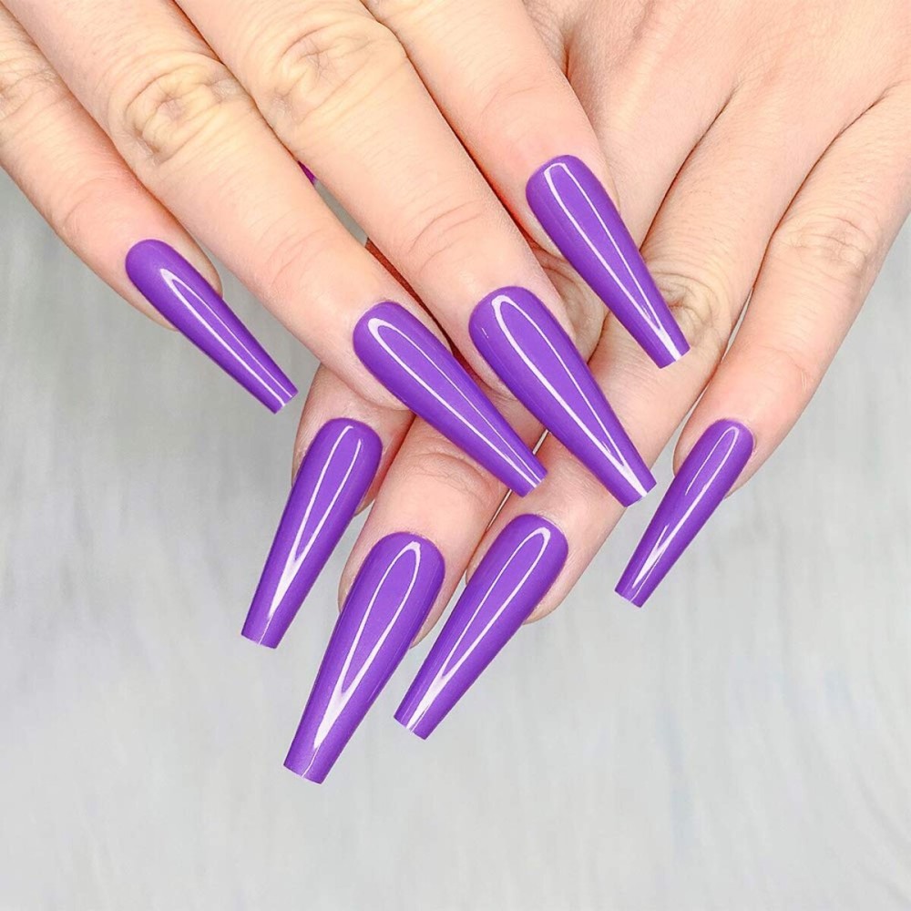 Artquee 24pcs Purple Pure Color Ballerina Long Coffin Glossy Fake Nails Press on Nail False Tips Manicure for Women