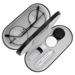 MoKo Double Eyeglass Case, Contact Lens Case with Mirror Tweezers Remover, 2 in 1 Double Sided Portable Contact Lens Box Holder Container Soak Storage Kit Sunglasses Pouch for Men & Women, Black