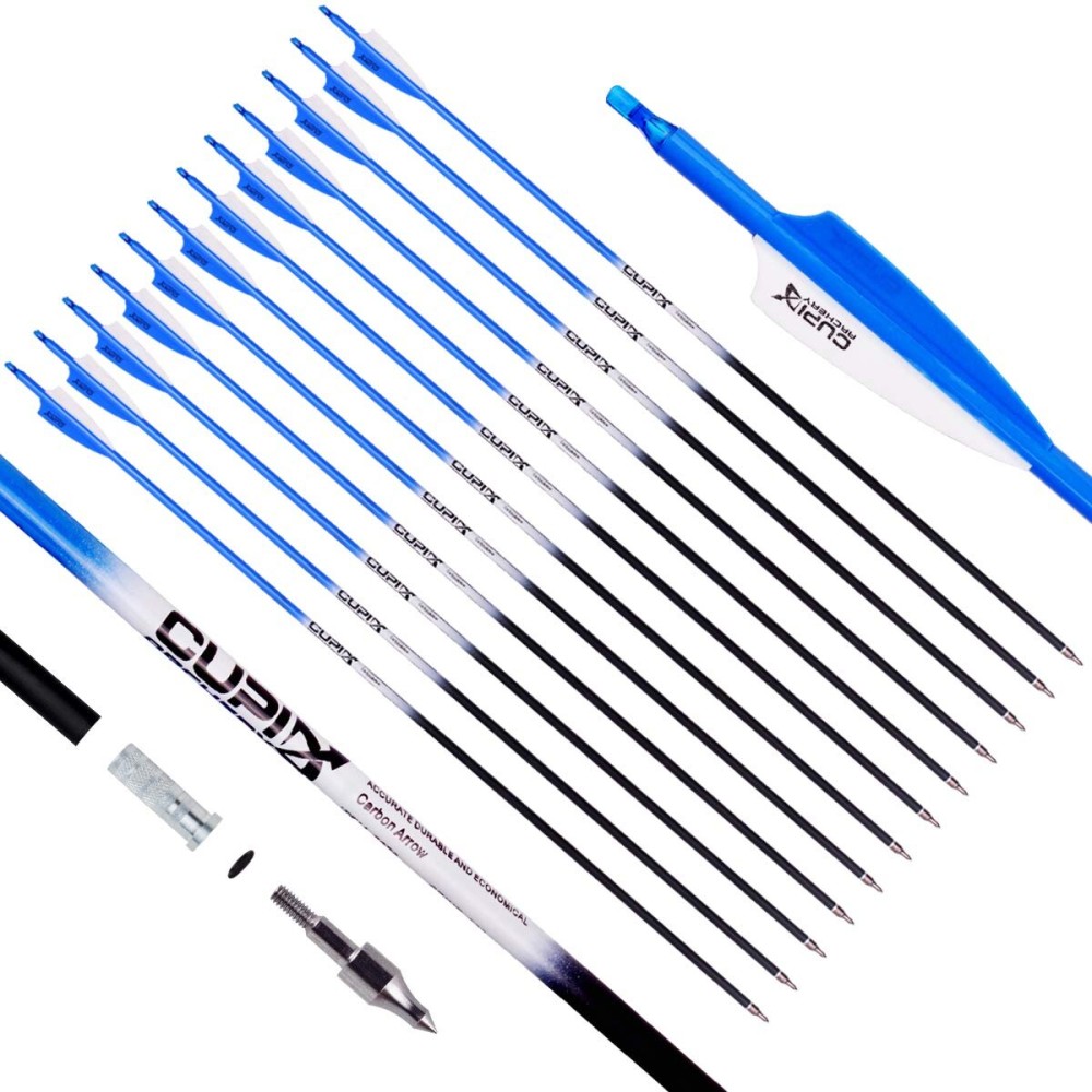 LWANO Carbon Arrow Archery 30inch Hunting Target Practice Arrows for Compound & Recurve Bow Spine 500 with Removable Tips (Pack of 12)(Blue)