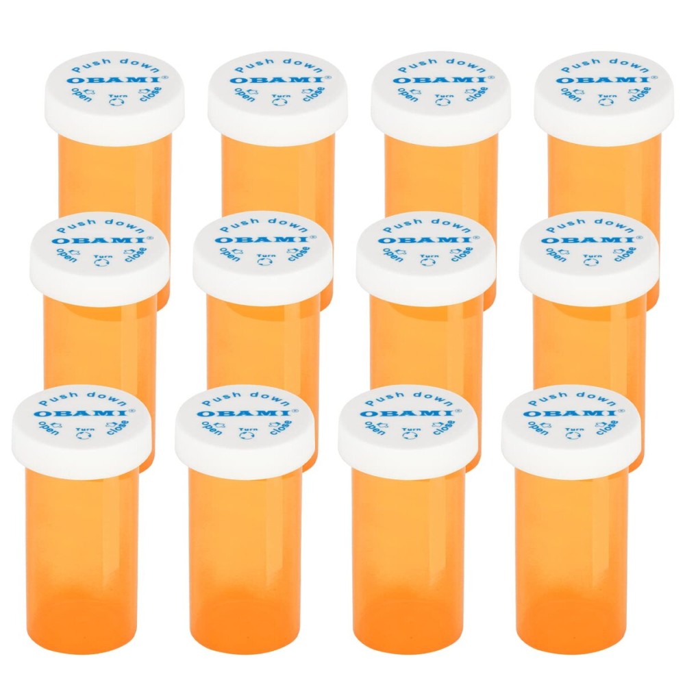 Plastic Medicine Pill Bottles with Child Resistant Caps - Push Down and Turn - Prescription Vial, Medicine Container, Pill Cases Dispenser Organizers (12pcs, 8 Dram)