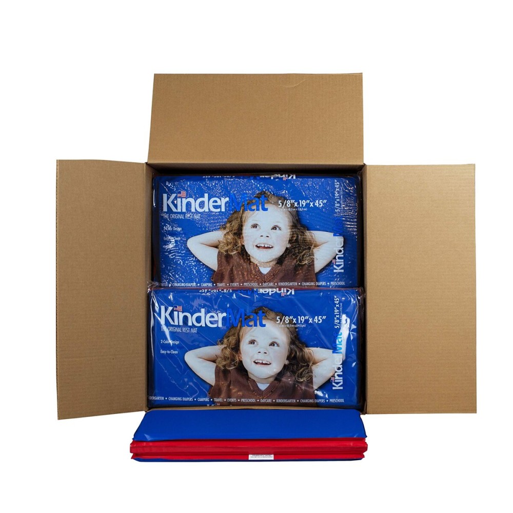 CASE of 12 KinderMatS, 5/8 Thick, Vinyl Rest Mat, 45 x 19 x 5/8, Red/Blue, Made in The USA