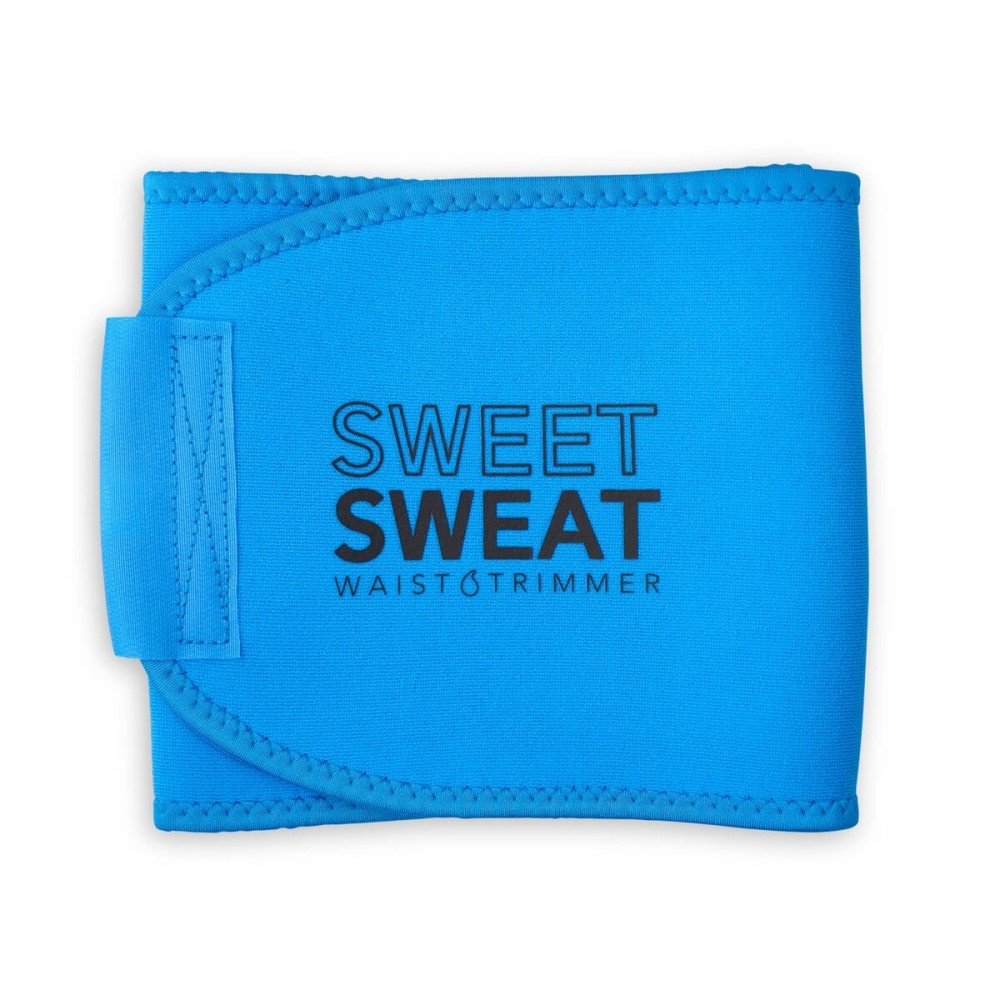 Sports Research Sweet Sweat Waist Trimmer for Women and Men - Sweat Band Waist Trainer Belt for High Intensity Training and Gym Workouts, 5 Adjustable Sizes Neon Blue