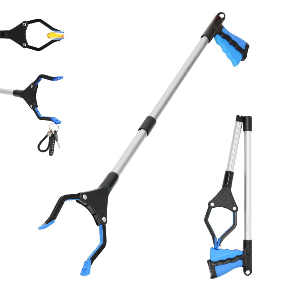 32 inch GrabRunner Foldable Reacher Grabber Tool with Strong Magnetic Tip for Seniors, Disabled, After Surgery Recovery (Blue)