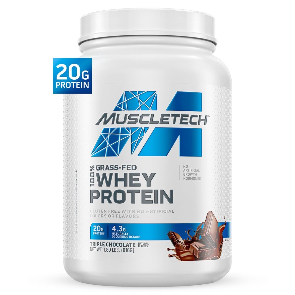 Muscletech Grass-Fed Whey Protein Powder (Triple Chocolate, 1.8LB) - Whey Protein Smoothie & Milk Shake Mix Supports Muscle Gain & Recovery - 20g of Whey Protein for Women & Men - Non-GMO, Gluten-Free