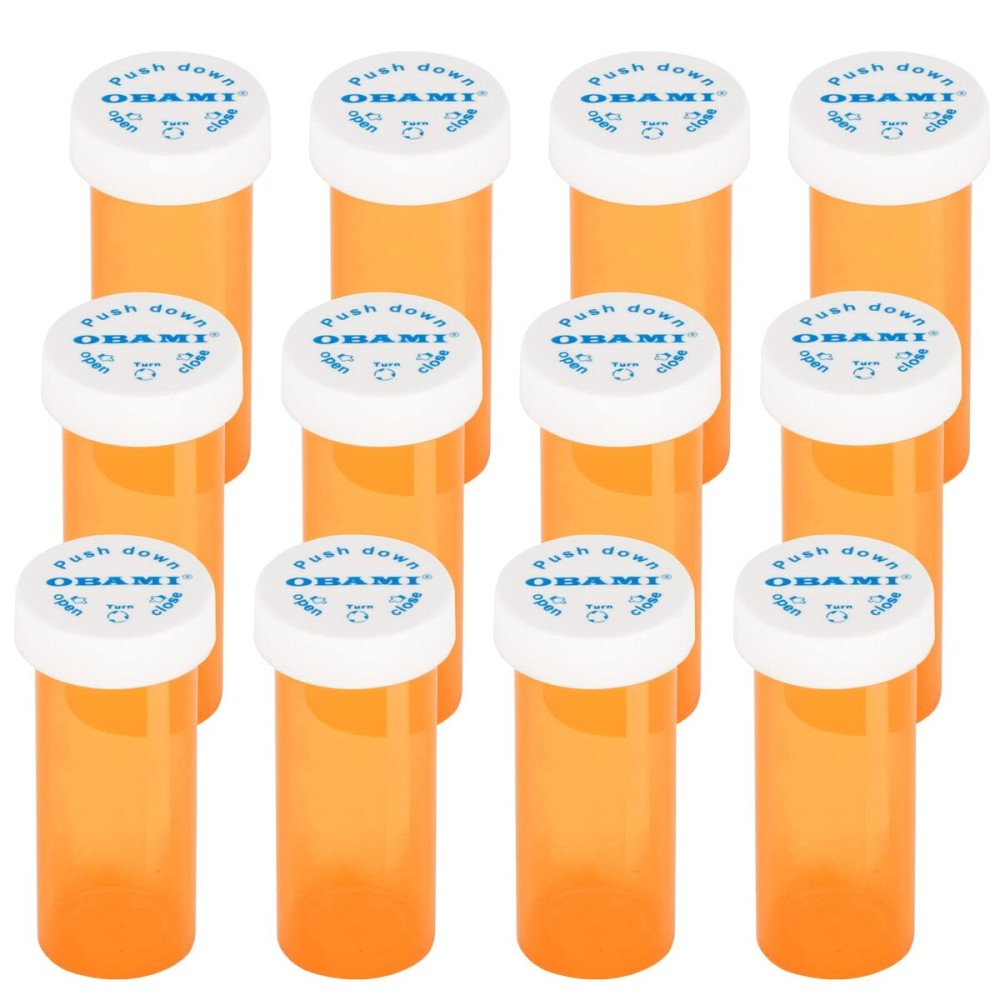 Plastic Medicine Pill Bottles with Child Resistant Caps - Push Down and Turn - Prescription Vial, Medicine Container, Pill Cases Dispenser Organizers (12pcs, 6 Dram)