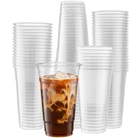 Crystal Clear PET Cups for Iced Coffee,Milkshake, Cold Drinks, Slush, Smoothy\'s, Slurpee, Ice cream, Dessert, Party\'s, Plastic Disposable Cups (50, 24 oz)