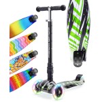 BOLDCUBE Big Fold | Three Wheel Scooter for Children Ages 5-10 Years | LED Wheels with Flashing Lights | Height Adjustable 65 to 89 cm | Rear Reflectors