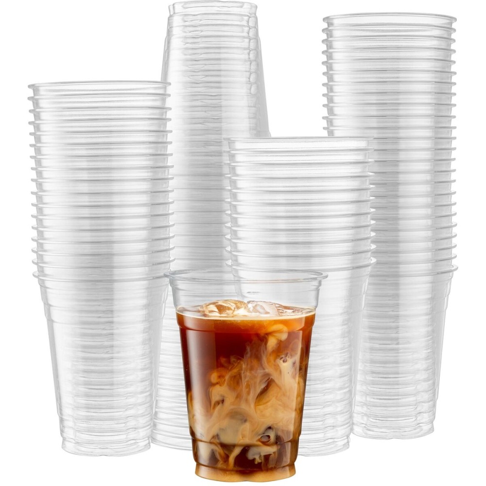Crystal Clear PET Cups for Iced Coffee,Milkshake, Cold Drinks, Slush, Smoothy\'s, Slurpee, Ice cream, Dessert, Party\'s, Plastic Disposable Cups (100, 16 oz)